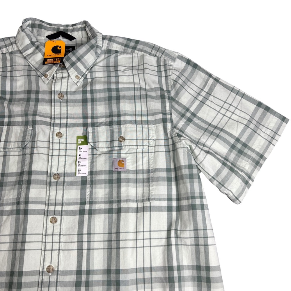 Carhartt Mens XL Tall Fort Loose Fit Short Sleeve Plaid Shirt Green TW4625-M NWT